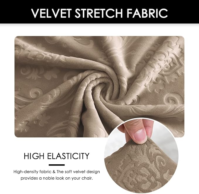 FORCHEER Kitchen Chair seat Cover Set 4 and Bench Cover Set Velvet Flower Pattern Anti-Dust Removable Seat Protector for Dining Room- 4 PCS Chair Cover+1 PC Bench Cover(Camel)