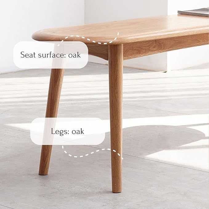 100% Solid Oak Wood Dining Bench, 39.5'' Entryway Bench Ottoman End of Bed Benches with Rounding Corner Design for Kitchen Dining Room Living Room Bedroom, Natural