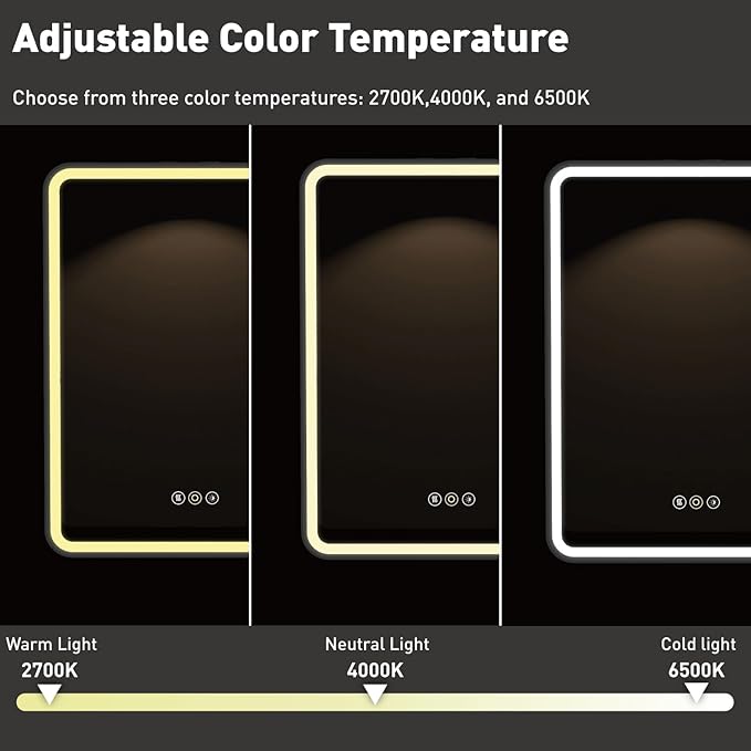 20 x 28 Inch Recessed Medicine Cabinet Mirror with Lights, Wall Mounted LED Bathroom Mirror Cabinet, Dimmable, Anti-Fog, Memory Function, 3 Color Modes, Adjustable Shelf, ETL Certified, Black