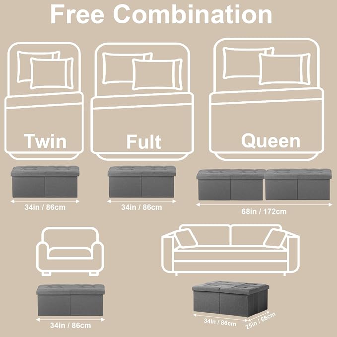 Bsketa Storage Ottoman Bench with Folding Lid Ⅲ, Foot Stools Opens on Both Ends, Footrest Foldable Linen Chest for Living Room, Bedroom, Entryway, End of Bed Storage Blanket Ottomans Dark Gray