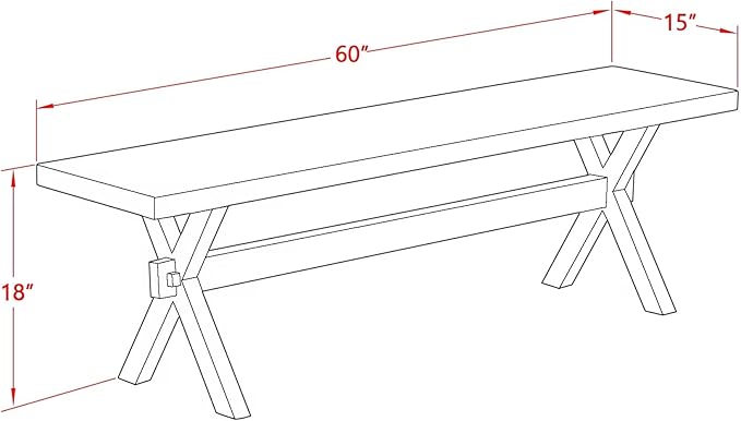 East West Furniture XB676 X-Style Modern Dining Room Bench with Wooden Seat, 60x15x18 Inch, Multi-Color