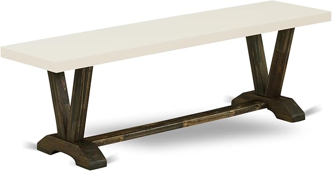 East West Furniture VB726 V-Style Modern Dining Table Bench with Wooden Seat, 60x15x18 Inch, Multi-Color