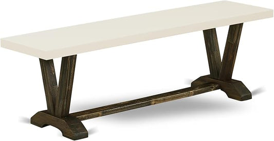 East West Furniture VB726 V-Style Modern Dining Table Bench with Wooden Seat, 60x15x18 Inch, Multi-Color