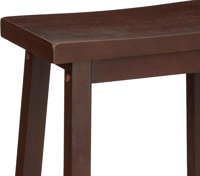 Amazon Basics Solid Wood Saddle-Seat Counter Height Bar Stools for Kitchen Island and Home Bar with Footrest, 29-Inch Height, Walnut, Set of 2