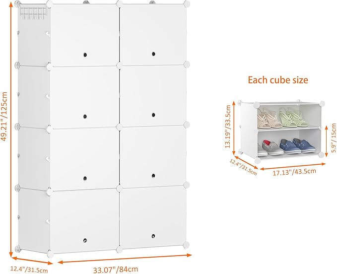 HOMIDEC Shoe Rack, 8 Tier Shoe Storage Cabinet 32 Pair Plastic Shoe Shelves Organizer for Closet Hallway Bedroom Entryway