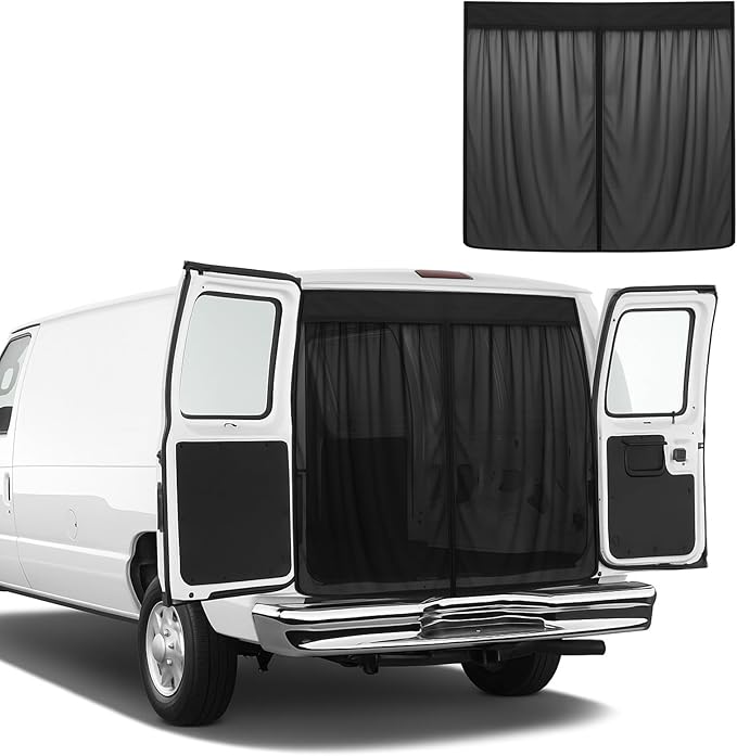 Magnetic Van Screen for Ford Econoline/Ford E-Series E-150 E-250 E-350 E450 1992-2005 - Mosquito Net with Zipper for Back Door - 60" H x 63" W