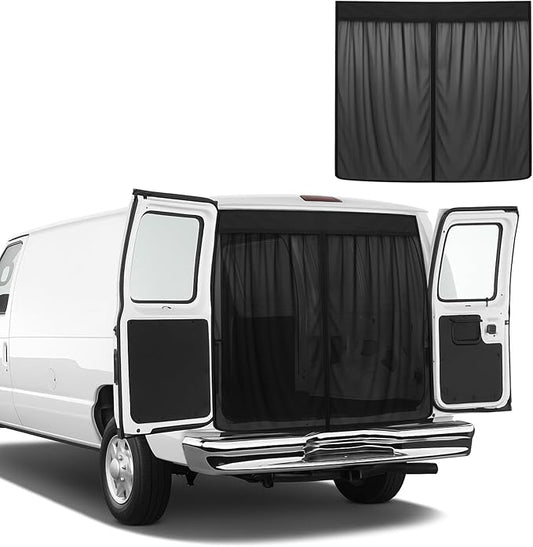 Magnetic Van Screen for Ford Econoline/Ford E-Series E-150 E-250 E-350 E450 1992-2005 - Mosquito Net with Zipper for Back Door - 60" H x 63" W