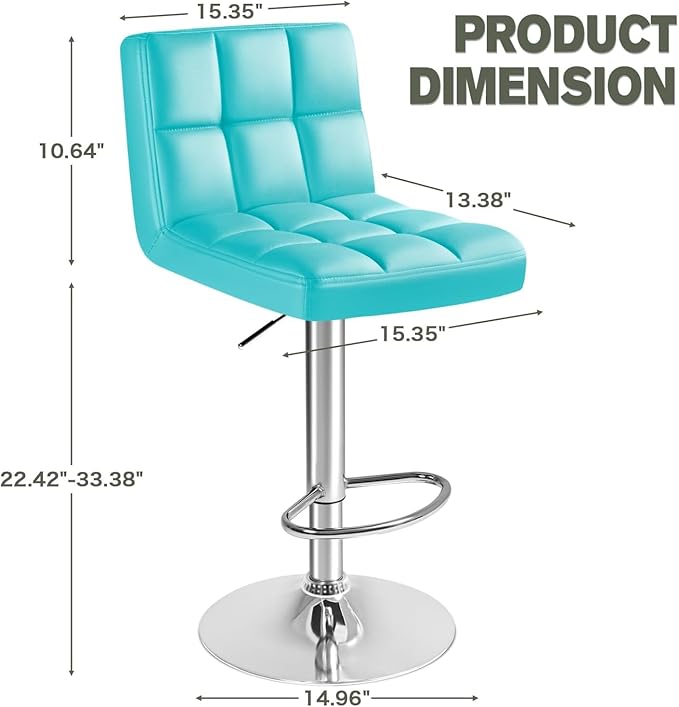 Furmax Bar Stools Modern Pu Leather Swivel Adjustable Hydraulic Bar Stool Square Counter Height Stool Set of 2 (Blue)