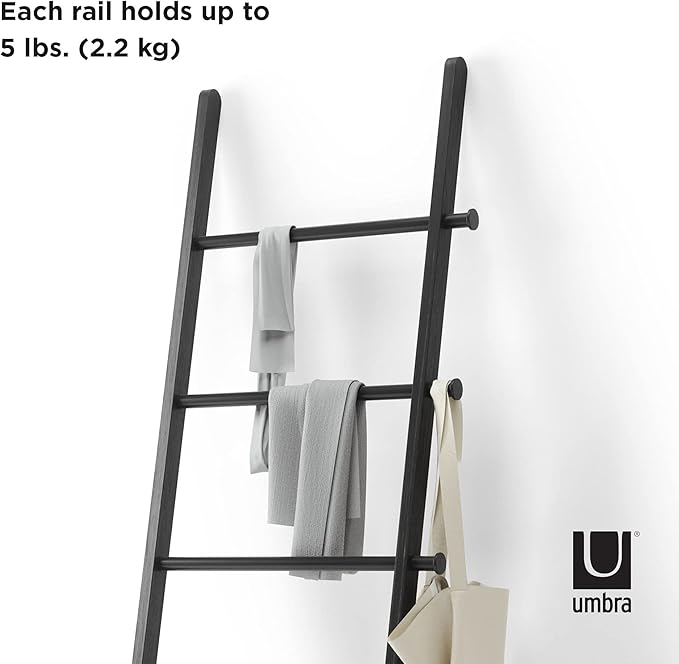 Umbra Leana Decorative Ladder, Expandable Blanket Rack, Bathroom Towel Holder, and Clothes Organizer, Regular, Black