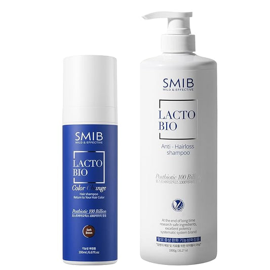 SMIB プロバイオティックヘアケアセット – ダークブラウン白髪カバーシャンプー + ラージスカルプデトックスシャンプー – 徐々に染まるカラー + 毎日のディープクレンジング – 韓国ヘアシステム – 2点セット