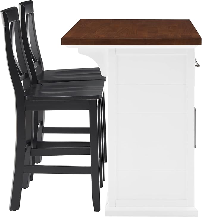 Crosley Furniture Bartlett Kitchen Island with Wood Top and X-Back Stools, White/Black