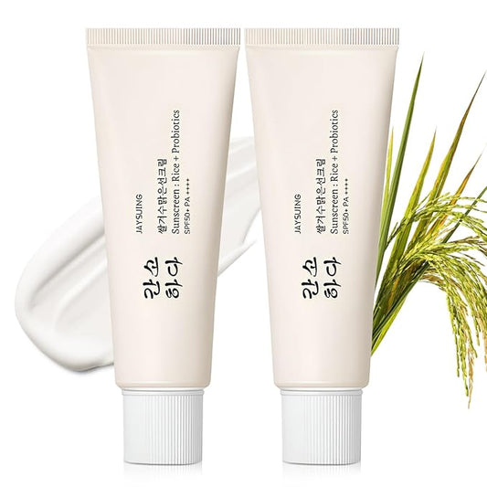 Relief Sun Organic Sunscreen SPF50+,Rice and Probiotics PA++++Korean Cream Care | Korean Skin for All Skin Types | UV Defens Nourishing Skin Protection (2, 2PCS)
