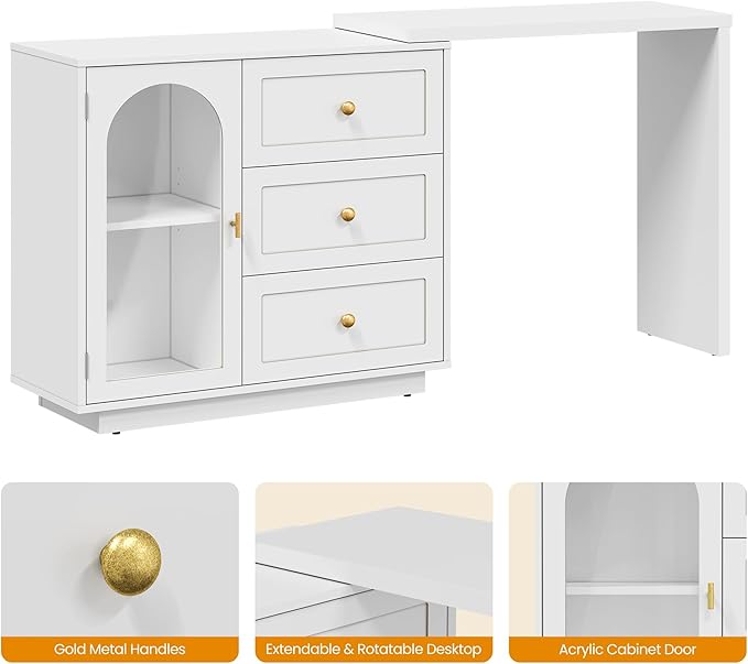 RoyalCraft 59” Makeup Vanity Desk, White Vanity Dresser Combo, Modern Dressing Table with 3 Drawer & 1 Door, Vanity for Bedroom, L Sharped Corner Table for Working, Drawing, Nail Care (Without Mirror)