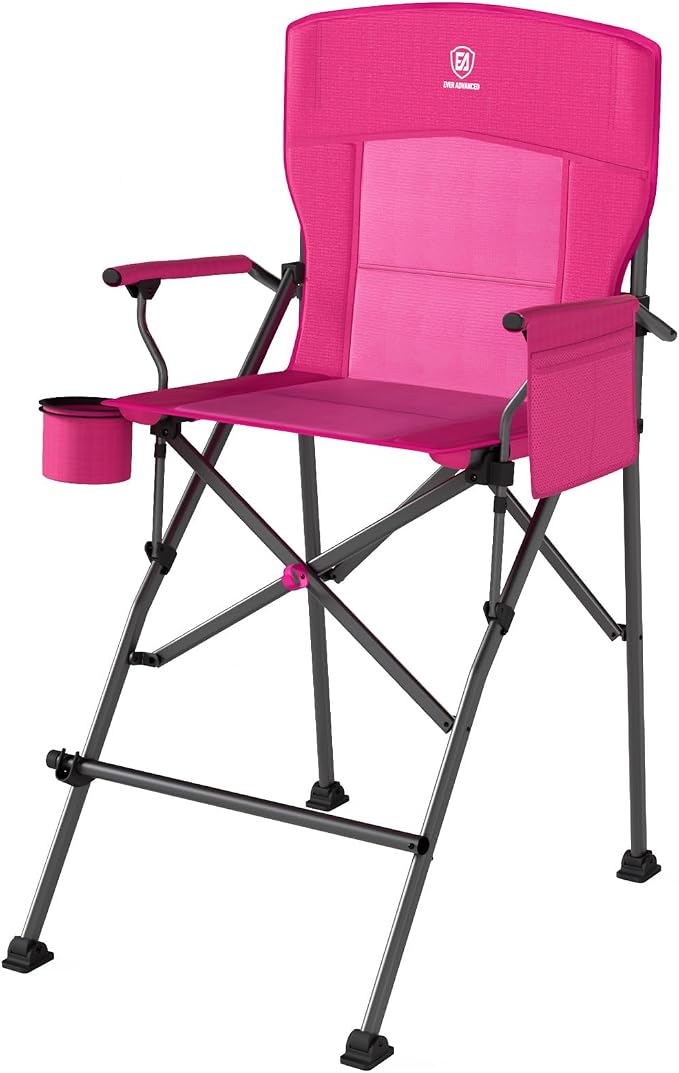 EVER ADVANCED Tall Camping Directors Chair with Cup Holder 31", Bar Height Folding Chair for Camping, Sports with Carry Bag, Mesh Pockets and Footrest, Heavy Duty 300 lbs, Pink