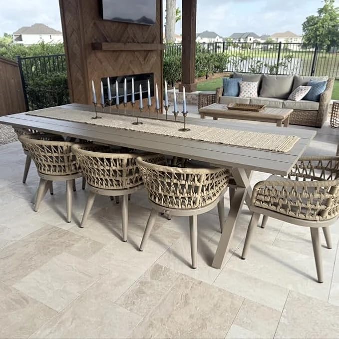 PURPLE LEAF 11 Pieces Outdoor Dining Set All-Weather PE Rattan Outdoor Patio Furniture Set with All Aluminum Frame Rectangular Table and Chairs Set for Lawn Garden Backyard Deck, Champagne