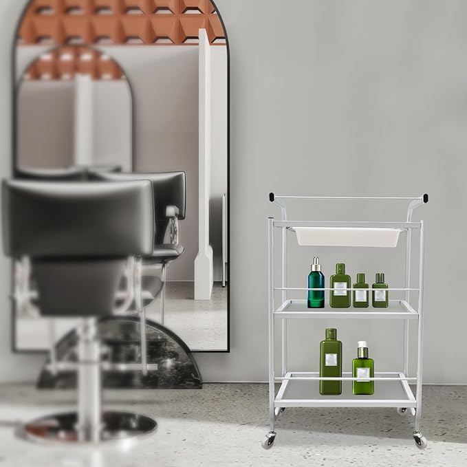 3 Tier Beauty Salon Trolley Cart Mobile Rolling Cart Spa Utility Roller Trolley with Wheel Beauty Instrument Tray Rolling Cart Nail Salon Hairdresser Tattoo