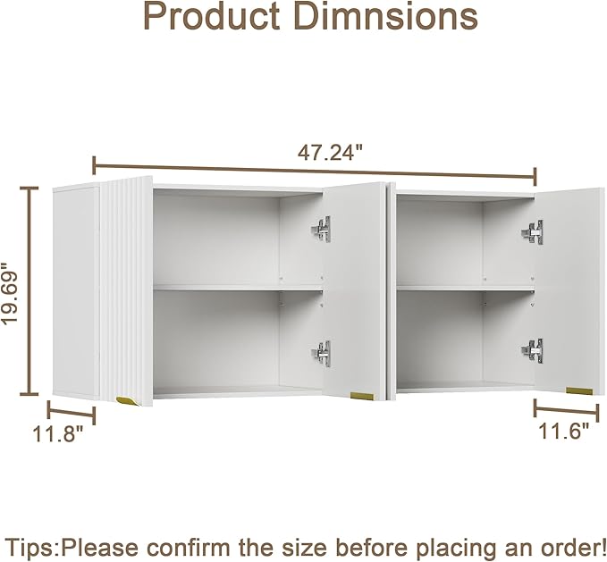 ChooChoo 4 Doors Wall Cabinet Laundry Room, Bathroom Wall Cabinet with Adjustable Shelf, Fluted Wall-Mounted Medicine Cabinet, Storage Cabinet for Kitchen, Garage, White