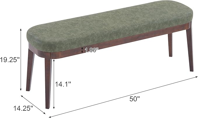 Christopher Knight Home Ella Mid-Century Faux Leather Upholstered Dining Bench, End of Bed Footrest, Entryway/Hallway Seating, Indoor Ottoman Bench with Padded Seat and Solid Wood Leg, Green+Brown
