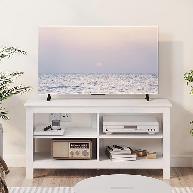 Gyger 43 Inches TV Stand,Mid Century Modern Entertainment Center with 4 Open Shelves Farmhouse TV Media Console Table for Living Room,Bedroom,Television Stand up to 50 Inches(White)