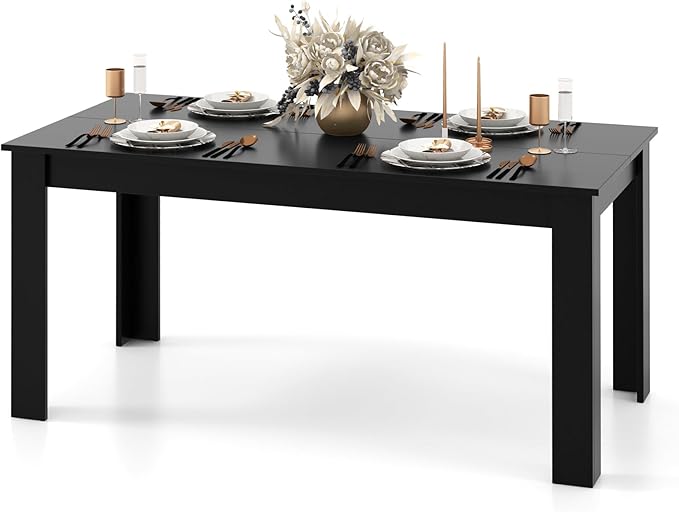 Giantex Dining Table for 6, Rectangular Kitchen Table with 330Lbs Capacity, Stable Structure, 63" L x 31.5" W x 30" H Large Farmhouse Center Tables for Dinner, Dinette, Dining Room, Black