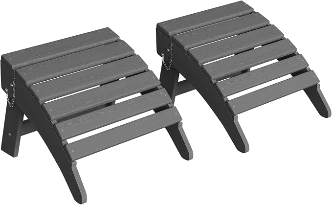 Garvee Folding Adirondack Ottoman Set of 2, HDPE Outdoor Footrest for Adirondack Chair, All-Weather Resistant for Deck Backyard Patio Outside Poolside Porch Lawn - Grey