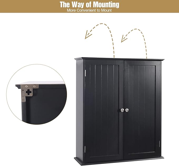 Bathroom Cabinet Wall Mounted,Over Toilet Storage Cabinet with Adjustable Shelves,Medicine Cabinets for Bathroom, Black
