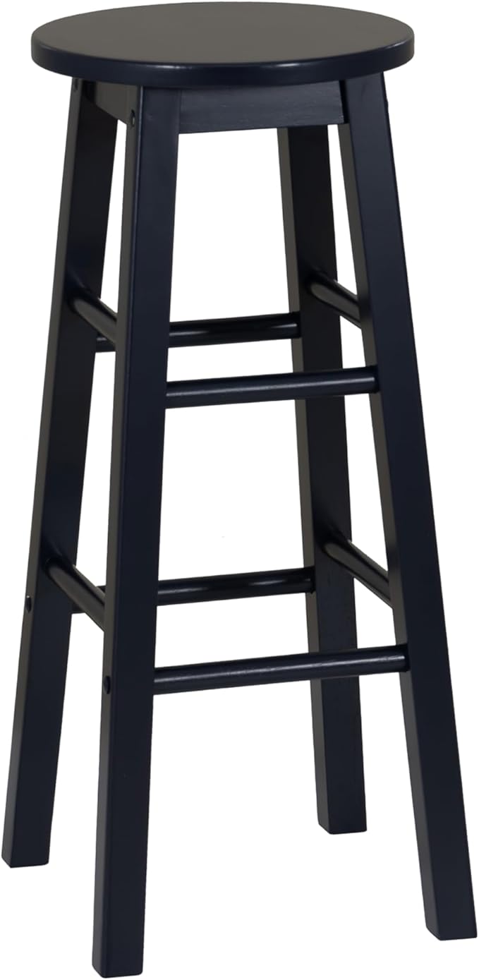 Linon Zeke Navy Blue Solid Wood Backless Round Barstool with 29 inch Seat Height