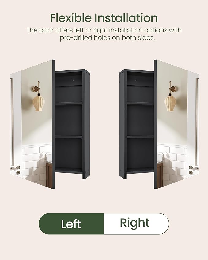 CHOEZON Bathroom Medicine Cabinet, Wall-Mounted Bathroom Vanity with Mirror, Bathroom Medicine Cabinet with Storage Function, Hanging Storage Cabinet, Adjustable Shelves, Black
