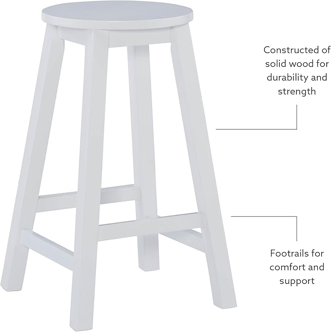 Linon Zeke White 24" Counter Stool with Round Seat