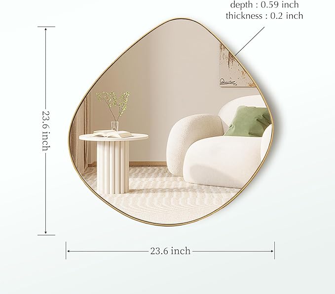 ELEHUME Asymmetrical Wall Mirror Matel Gold Framed Wall Mirror for Living Room Bedroom Bathroom Entryway Wall Decor 23.6" L x 23.6" W ELE-004Gold