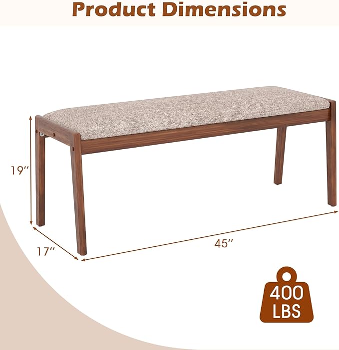 Giantex 2-Pack Upholstered Entryway Bench with Rubber Wood Legs & Fabric Padded Seat, 400Lbs Capacity, 45" Farmhouse Dining Bench for End of Bed, Hallway, Bedroom, Kitchen & Dining Room