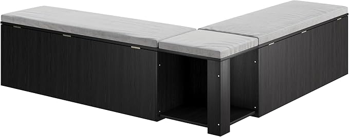 Mekminop Kitchen Breakfast Nook Bench, Backless Wood Corner Bench with Cushion Seat, L Shape Dining Bench with Hidden Storage Space, Black