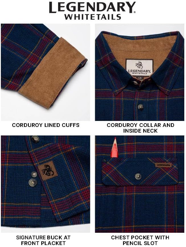 Legendary Whitetails Mens Long Sleeve Button Down 100% Cotton Flannel Shirt