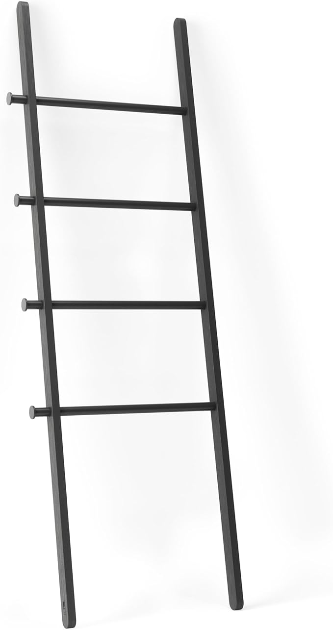 Umbra Leana Decorative Ladder, Expandable Blanket Rack, Bathroom Towel Holder, and Clothes Organizer, Regular, Black