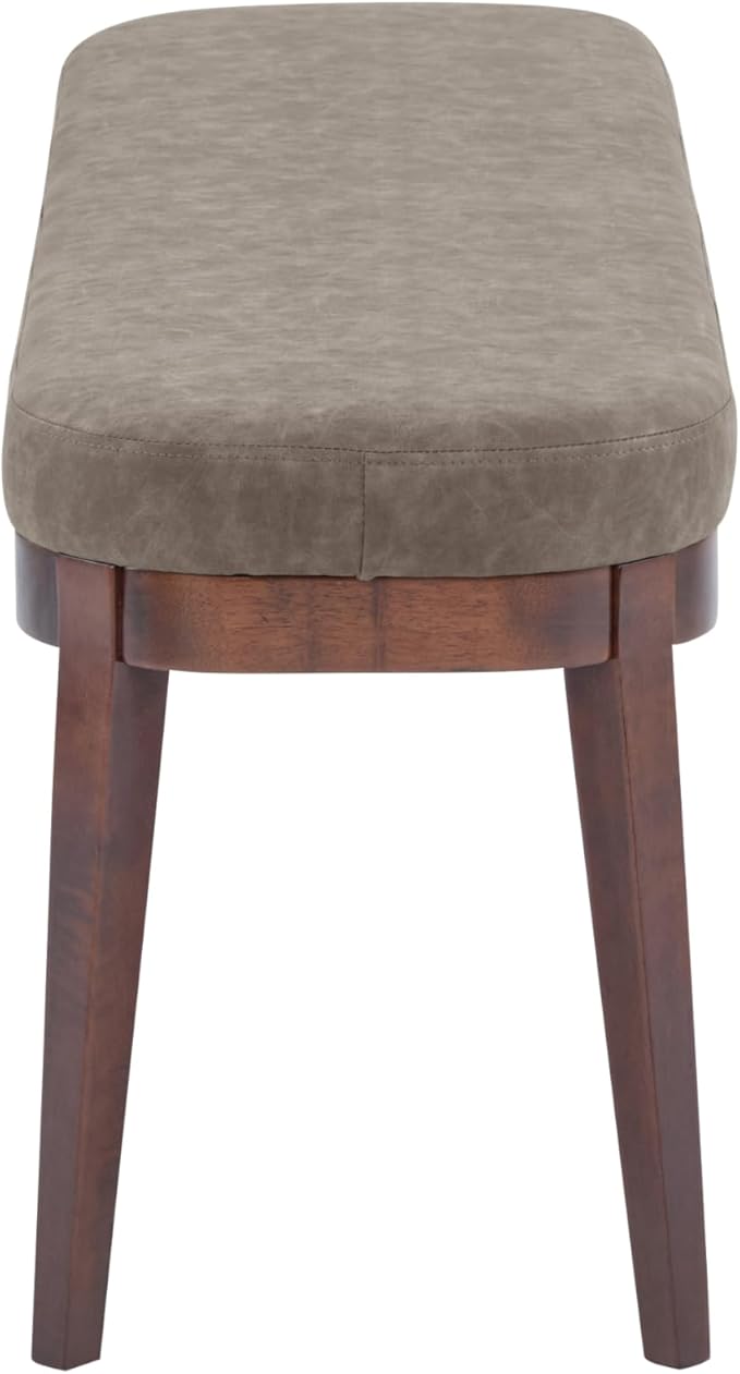 Christopher Knight Home Ella Mid-Century Faux Leather Upholstered Dining Bench, End of Bed Footrest, Entryway/Hallway Seating, Indoor Ottoman Bench with Padded Seat and Solid Wood Leg, Brown