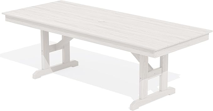 SERWALL Outdoor Large HDPE Dining Table, 84" Rectangular Dining Table for 6-8 Person, All Weather HDPE Outdoor Furniture for Backyard, Garden, White