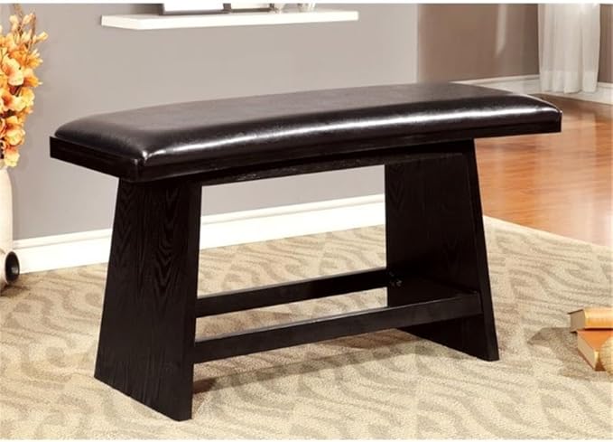 BOWERY HILL 6 Piece Counter Height Dining Set, Solid Wood and Faux Leather, Black Finish, Includes Triangular Table, Swivel Chairs, Dining Bench, Open Shelf, Contemporary Style for Modern Dining Room