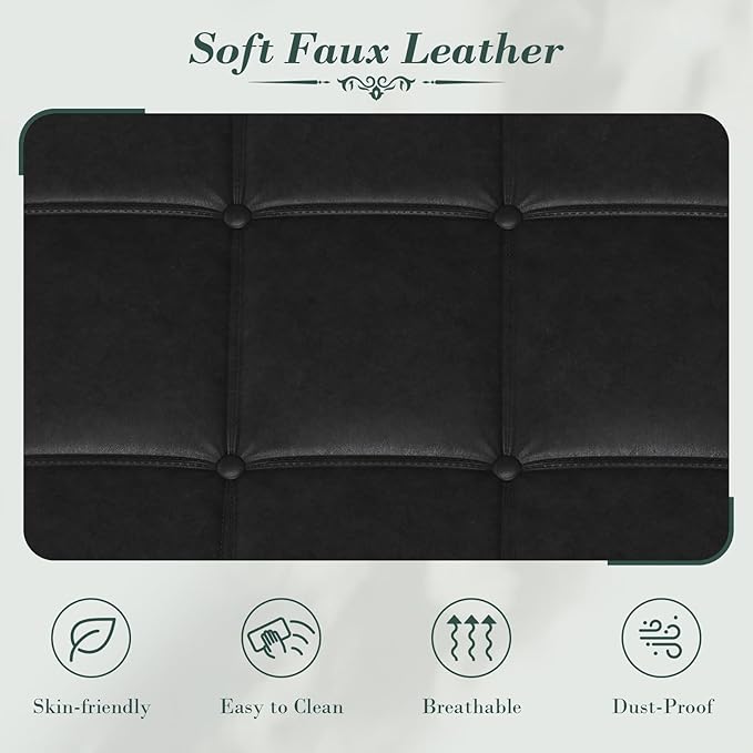 Apicizon 51” Bench with Storage, Queen Size Faux Leather End of Bed Bench with Tufted Button, Ottoman Bench with Rolled Arms & Vintage Rivets for Foot of Bed, Living Room, Entrance, Black