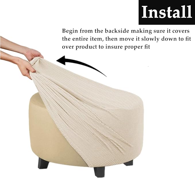 Stretch Ottoman Slipcover – Round Furniture Protector Fits 30"-41" Dia, for Footrests, Storage Ottomans & Folding Stools – Elastic Fabric Cover (Nature, X-Large)