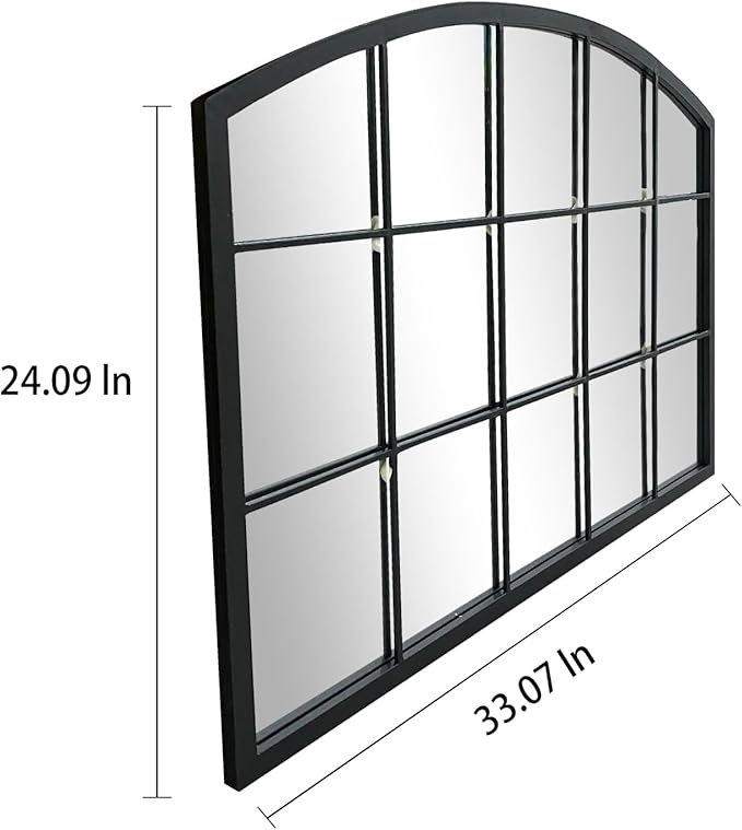 WAMIRRO Wide Window Pane Black Mirror,Farmhouse Arched Wall Mirror,Mantel Mirror for Fireplace/Entryway/Hallway/Living Room,33“X24”