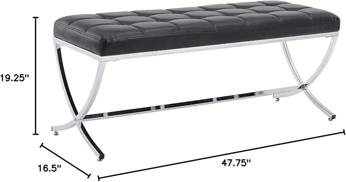 HEAH-YO Modern Dining Bench for Table, Button Tufted Ottoman Bench with Metal Legs, Upholstered PU Faux Leather Footstool for Living Room Entryway, Black