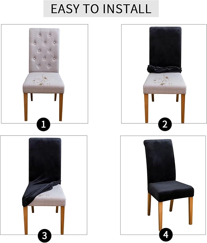 FORCHEER Black Velvet Dining Chair Covers with Bench Slipcover for Dining Room Stretch Dining Table Chair Covers 4 and A Bench Cover Removable Washable