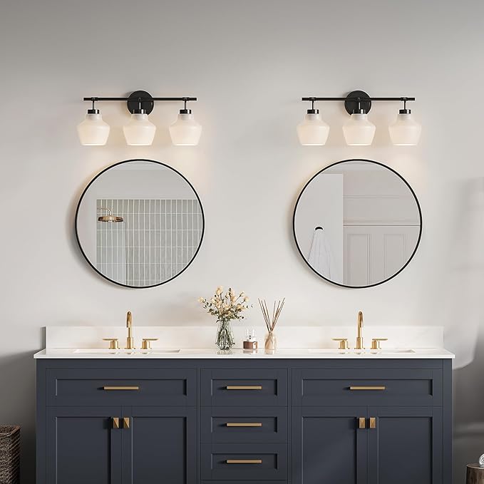 USHOWER 2- Pack Bathroom Mirrors for Over Sink, 24 Inch Circle Mirror with Metal Frame, Black Wall Mirror Modern Decoration for Vanity, Entryway, Living Room, Hallway and Bedroom