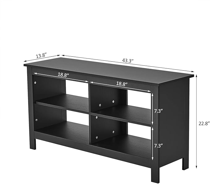 Gyger 43 Inches TV Stand,Mid Century Modern Entertainment Center with 4 Open Shelves Farmhouse TV Media Console Table for Living Room,Bedroom,Television Stand up to 50 Inches(Black)
