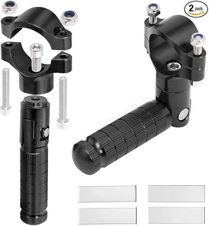 Foot Pegs Non-sliding Footrest Motorcycle Bicycle Folding Foot Pegs 90 Degree Foldable Electric Motorbike Passenger Footrests Rearsets Rear Set Footpegs Foot Rest Pedals (Black)