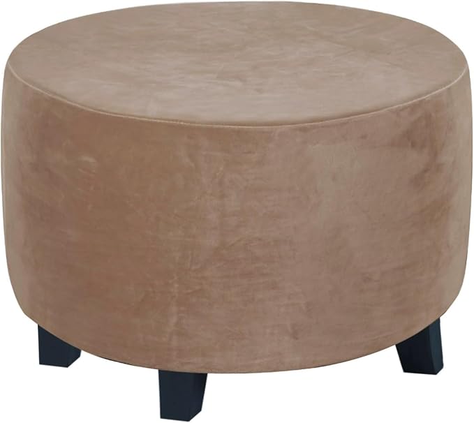 H.VERSAILTEX Round Ottoman Slipcover Ottoman Covers Slipcover Footstool Protector Covers Storage Stool Ottoman Covers Stretch with Elastic Bottom, Feature Real Velvet Plush Fabric (X-Large, Camel)