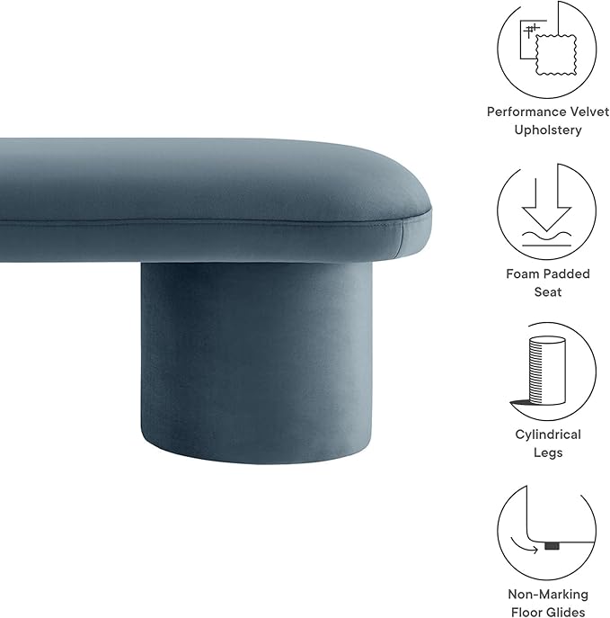 Modway Orla Performance Velvet Upholstered Bench in Cadet Blue