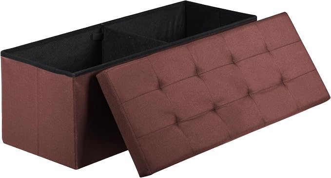SUPER DEAL 43 Inches Foldable Storage Ottoman Bench - 660 LBS Collapsible Space-Saving Seat, Linen Fabric Foam Padding for Living Room Bedroom Dorm - Easy to Assemble, Brown