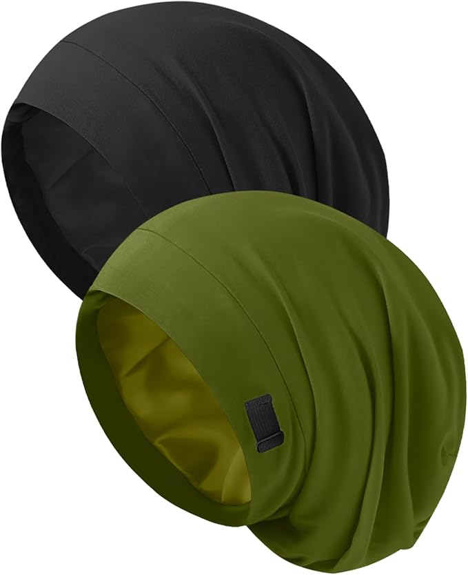 Silk Bonnet for Sleeping Women, Adjustable Silky Satin Lined Sleep Cap, Silk Hair Wrap Slouch Beanie Hat