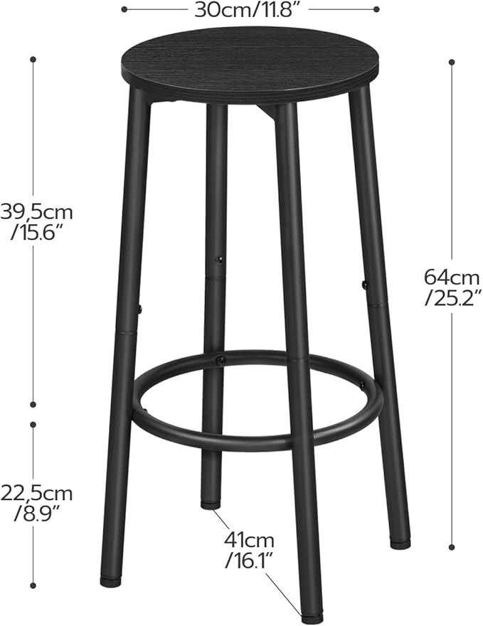 HOOBRO Bar Stools, Set of 2 Bar Chairs, Kitchen Round Height Stools with Footrest, Breakfast Bar Stools, Sturdy Steel Frame, for Dining Room, Kitchen, Party, Easy Assembly, Black BK03BY01